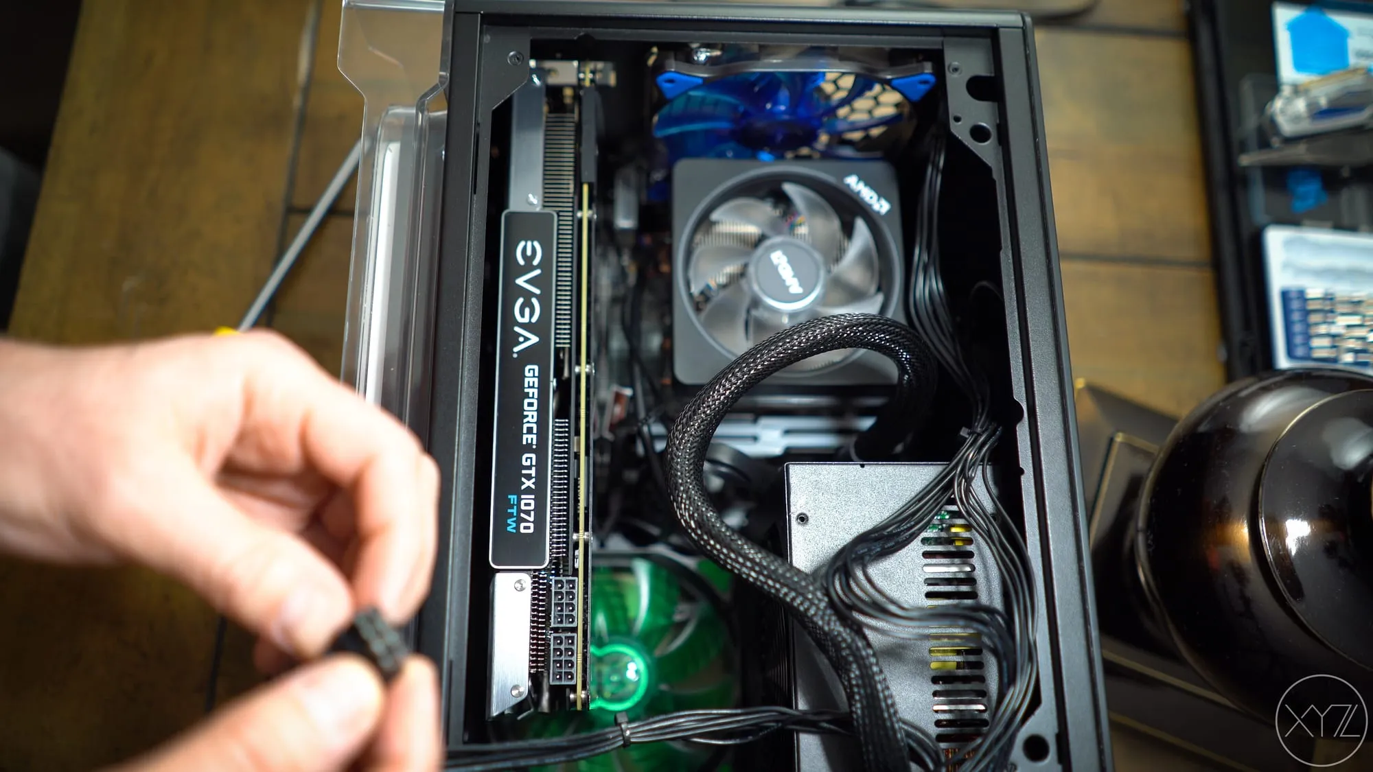 EVGA GTX 1070 FTW installed next to the Ryzen CPU cooler