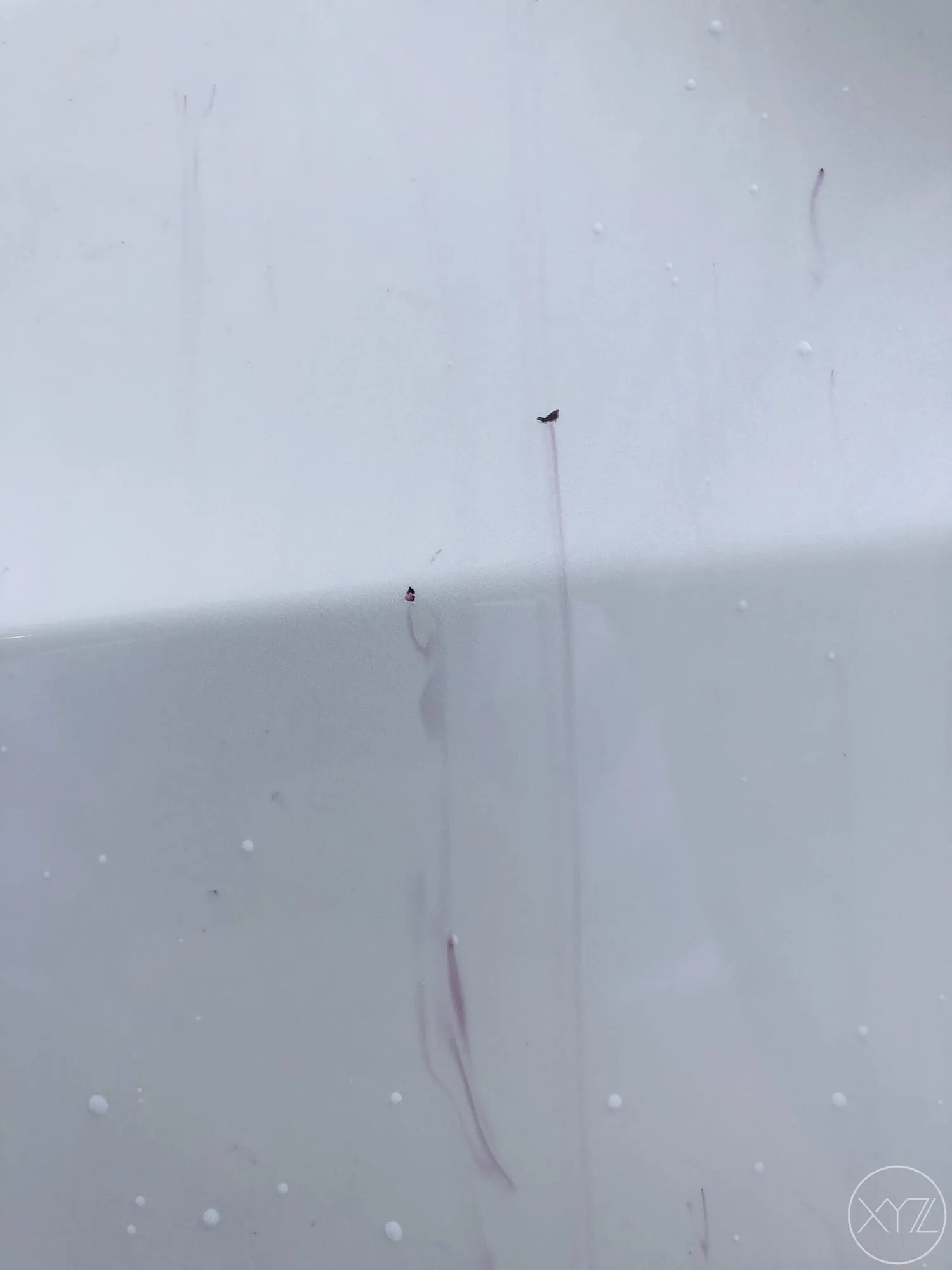 Iron X turning purple as it dissolves iron particles on white paint
