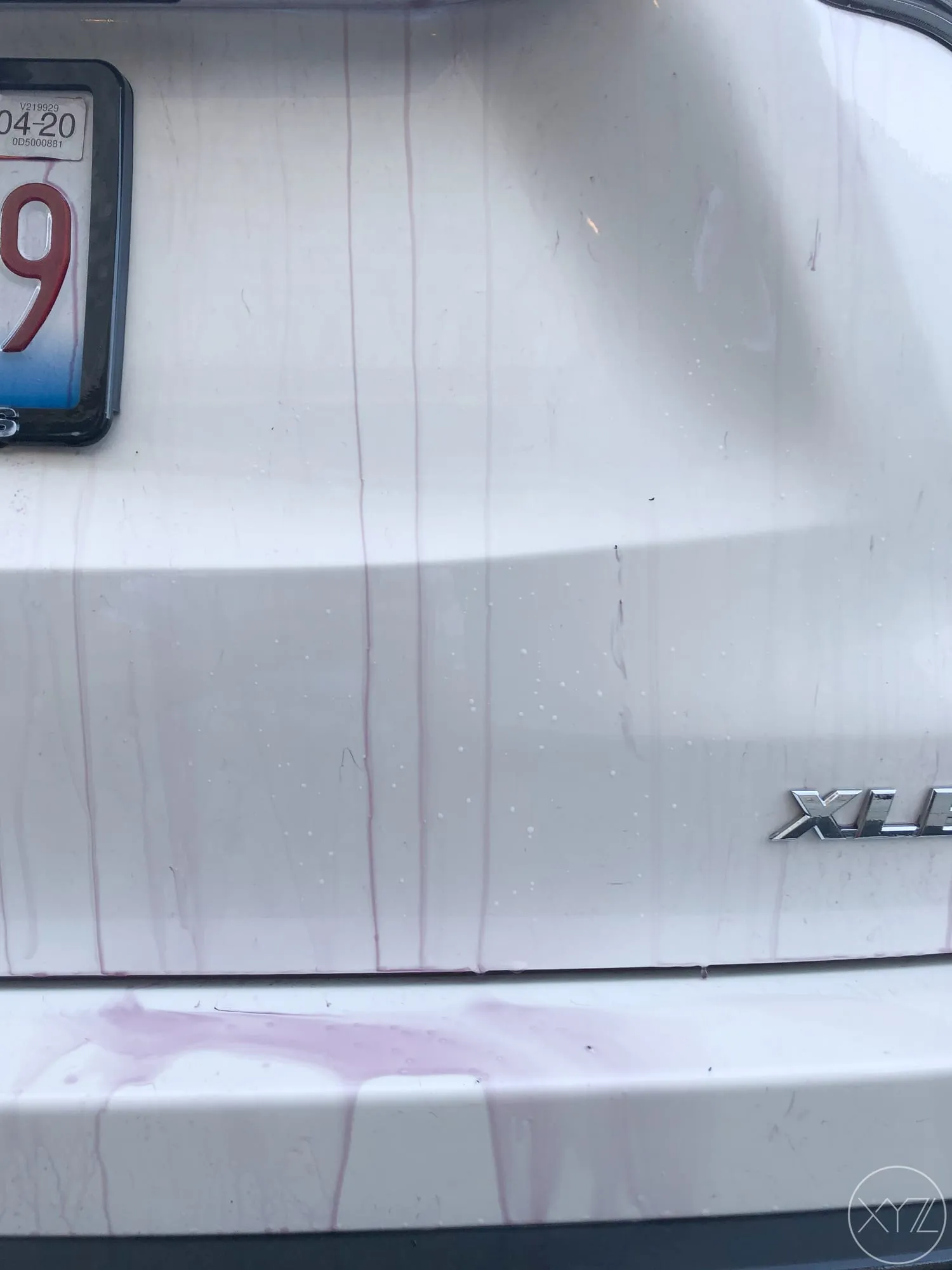Iron X sprayed on the rear of the car, reacting with the rail dust